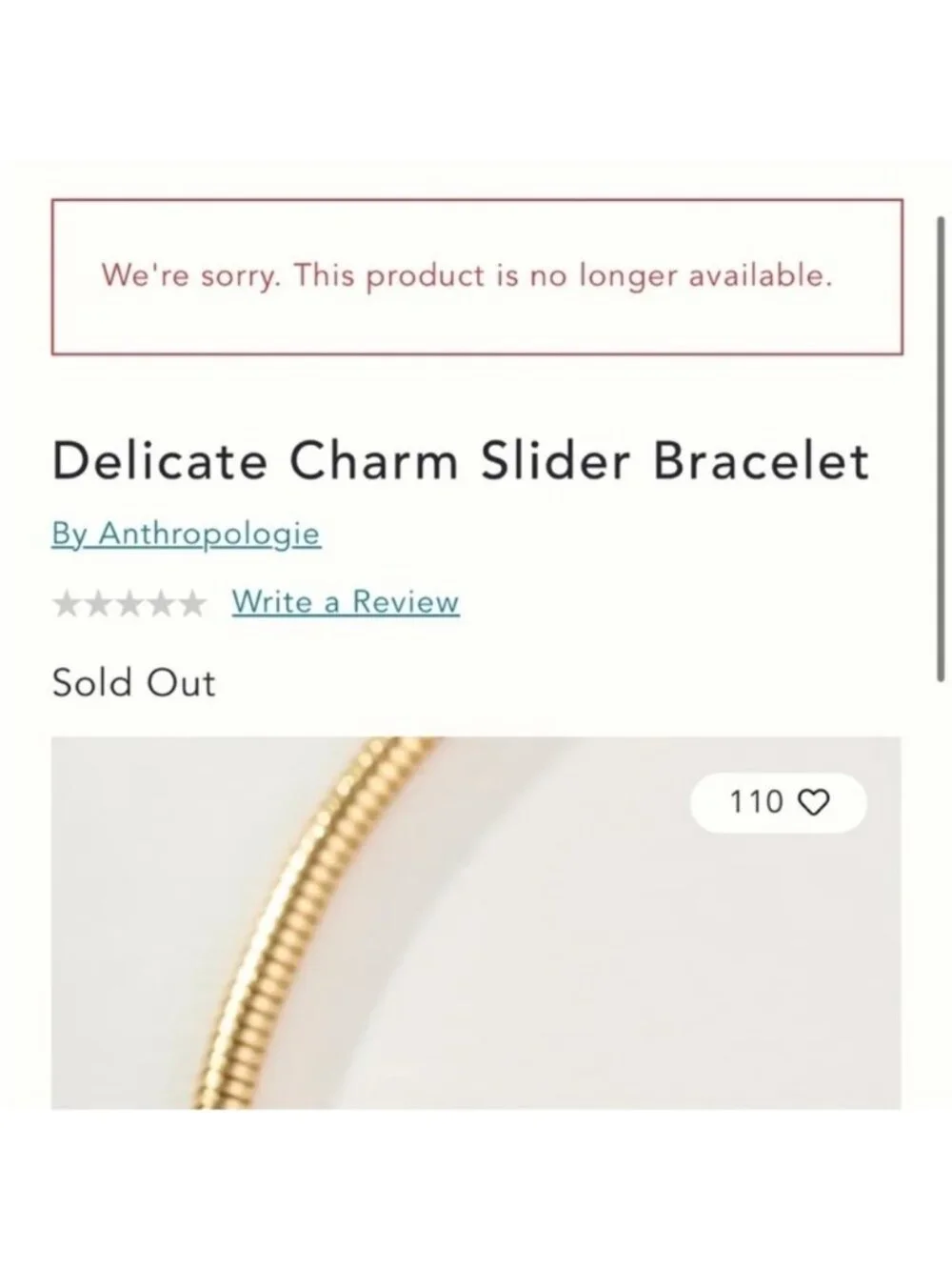 New! ANTHROPOLOGIE Gold Plated Charm Slider Bracelet NWT